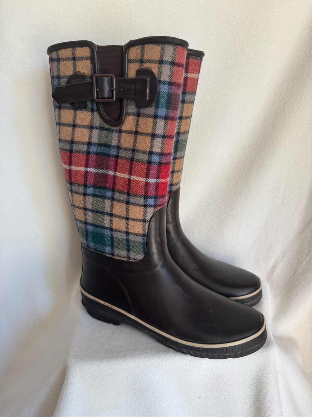 Sperry Top-Sider Women’s 7 Plaid Tall Waterproof Rubber Rain Boots Buckle